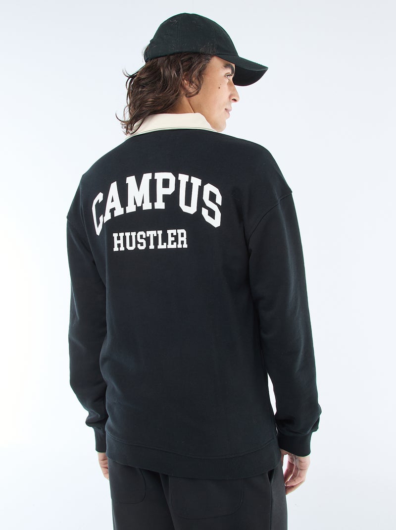 Polo stile rugby a maniche lunghe Nero - Kiabi