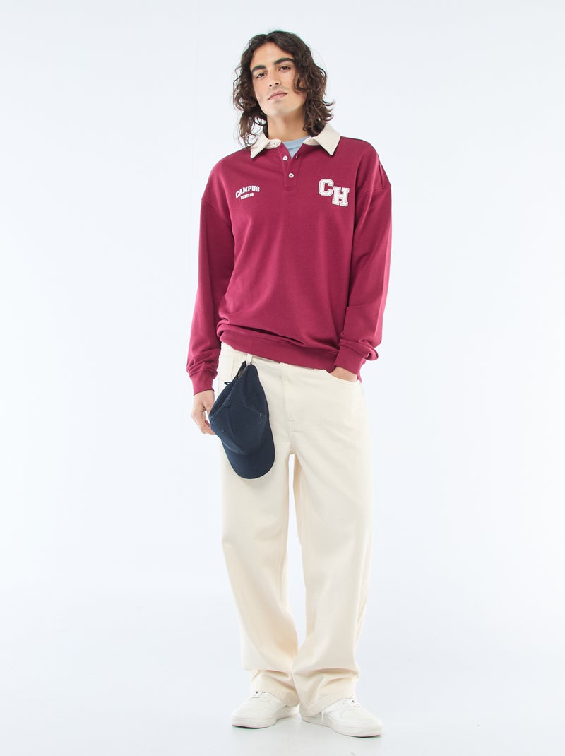 Polo stile rugby a maniche lunghe Rosso - Kiabi