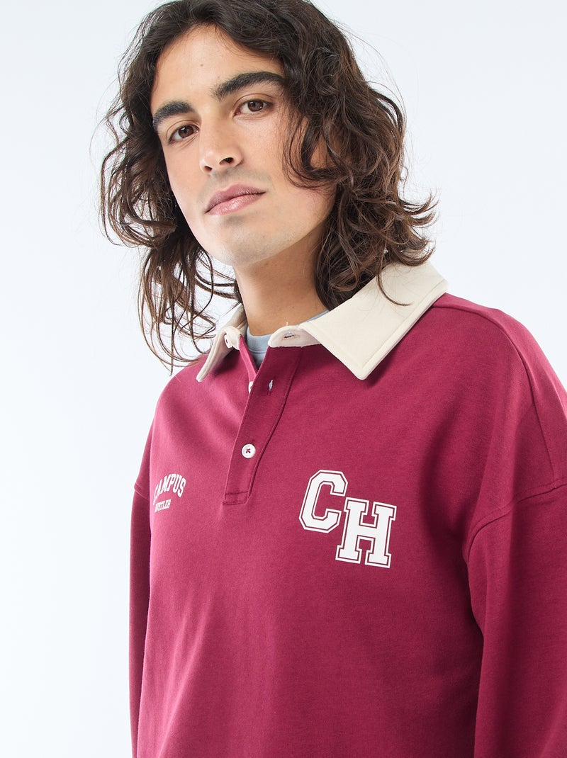 Polo style rugby manches longues Rouge - Kiabi