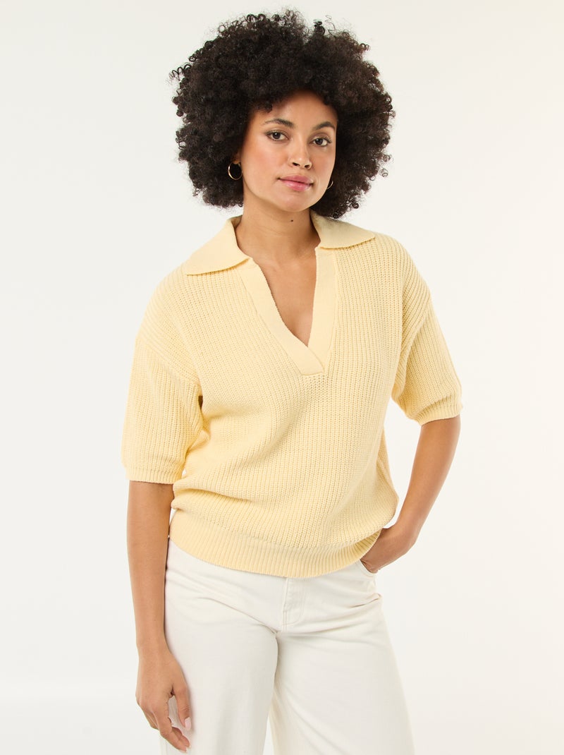 Polo-Style Sweater with V-Neck Yellow - Kiabi