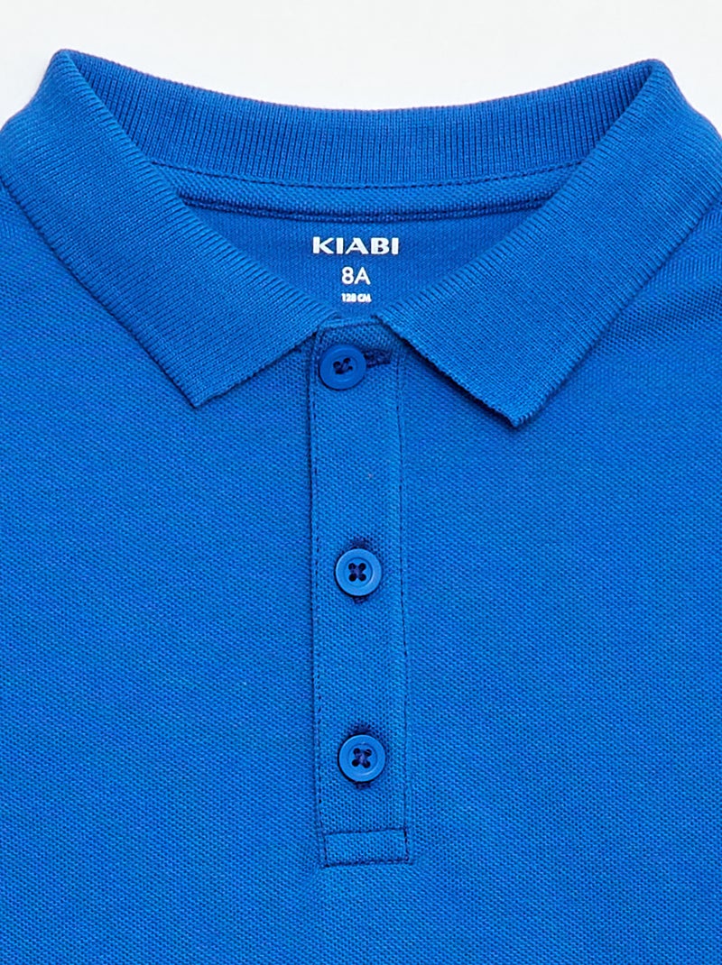 Polo uni en maille piquée Bleu - Kiabi