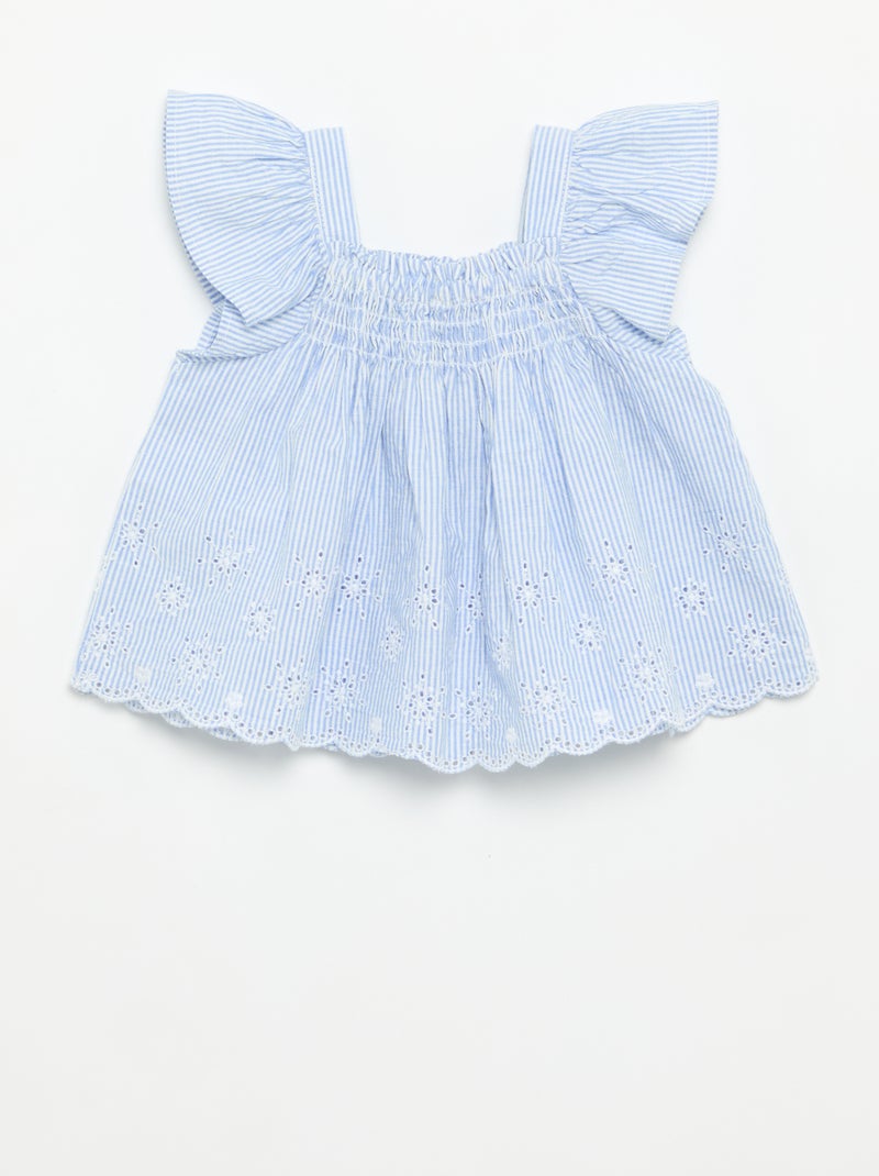 Popeline-Bluse mit Rüschen Blau - Kiabi