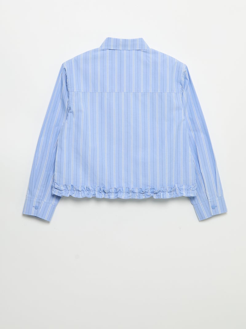 Popeline-Bluse mit Rüschensaum Bleu - Kiabi