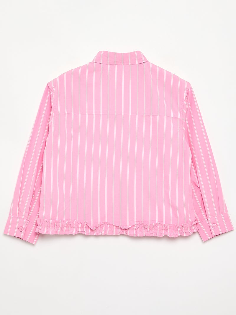 Popeline-Bluse mit Rüschensaum Rose - Kiabi