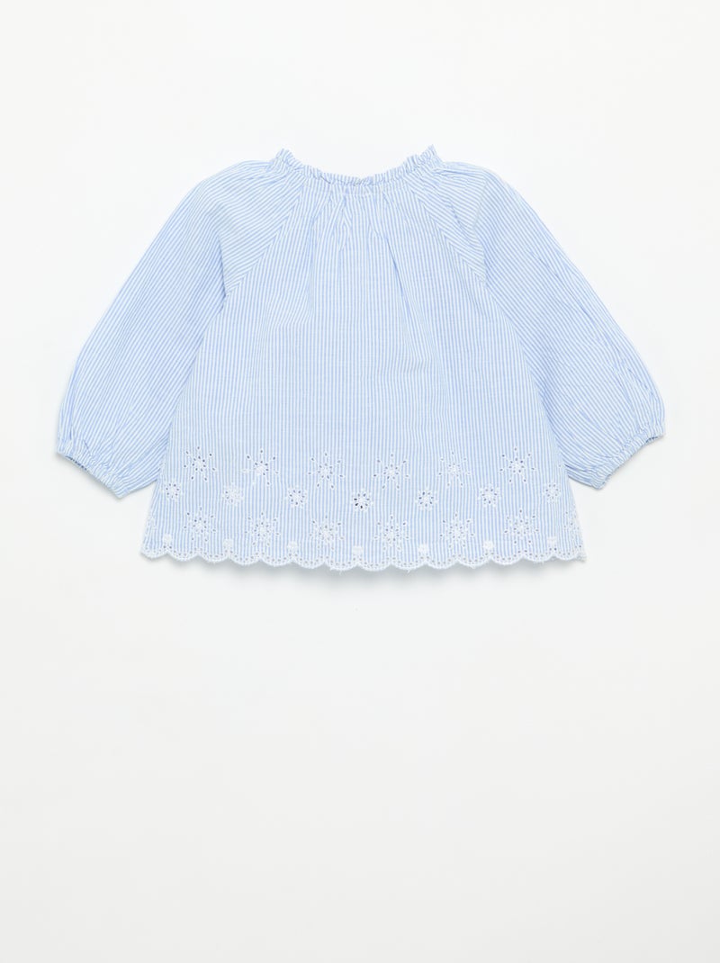 Popeline-Bluse mit Stickereien Bleu - Kiabi