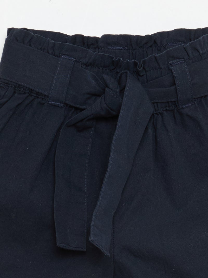Popeline-Shorts mit Bindegürtel Blau - Kiabi