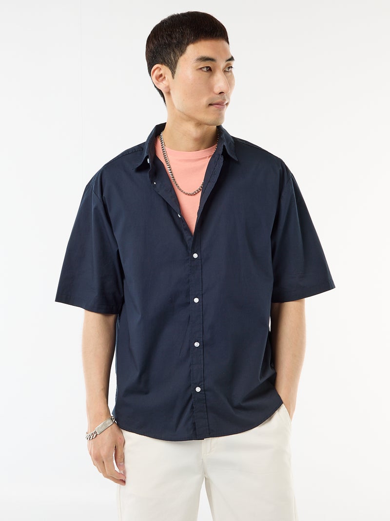 Poplin Short-Sleeved Shirt Blue - Kiabi