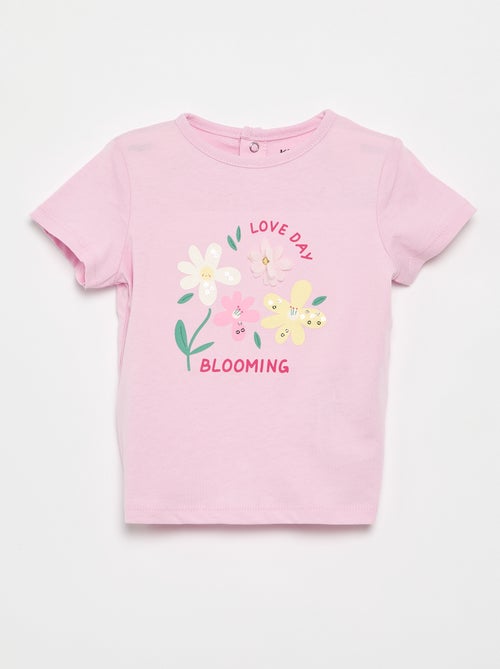 Printed and embroidered short-sleeved T-shirt - Kiabi