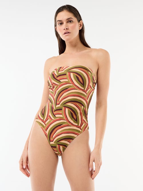 Printed Bandeau One-Piece Swimsuit - Kiabi