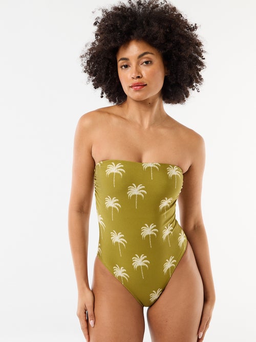 Printed Bandeau One-Piece Swimsuit - Kiabi