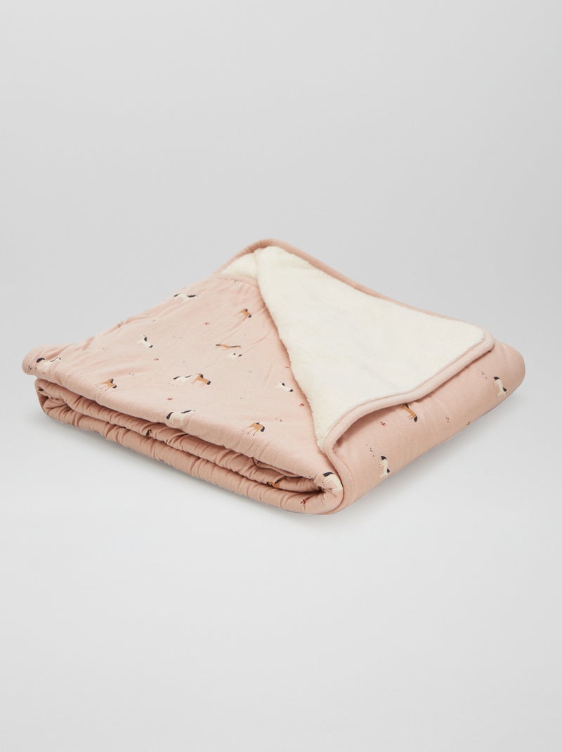 Printed Blanket with Cozy Fleece Interior PINK - Kiabi