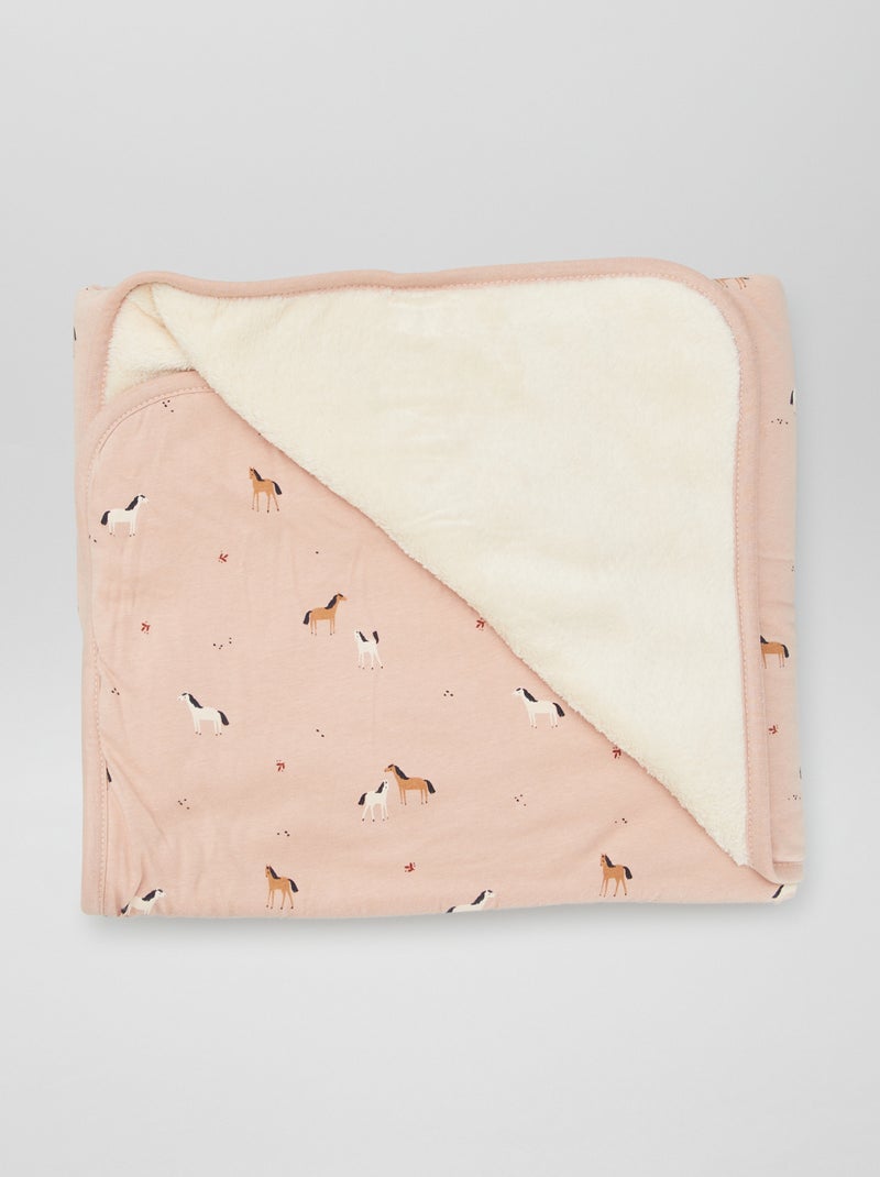 Printed Blanket with Cozy Fleece Interior PINK - Kiabi