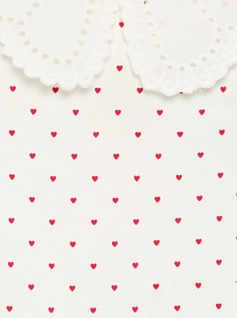 Printed Bodysuit with Broderie Anglaise Peter Pan Collar White - Kiabi