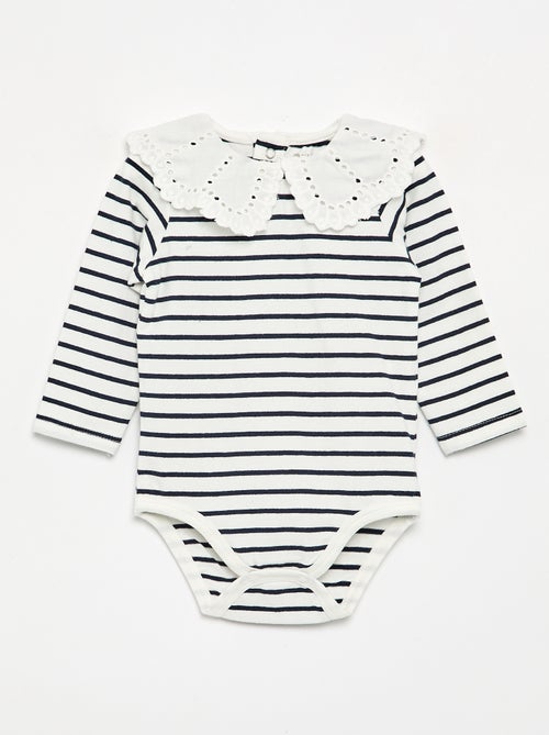 Printed Bodysuit with Broderie Anglaise Peter Pan Collar - Kiabi