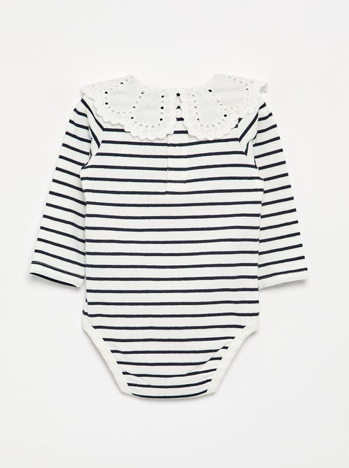 Printed Bodysuit with Broderie Anglaise Peter Pan Collar - Kiabi