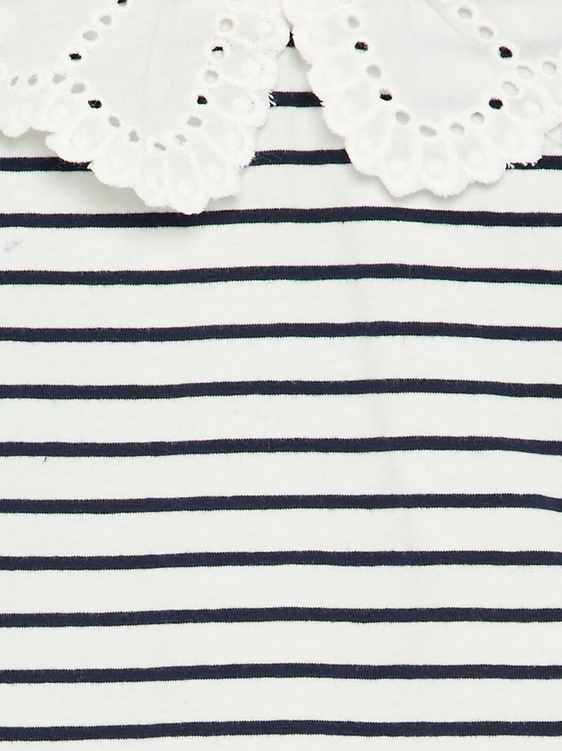Printed Bodysuit with Broderie Anglaise Peter Pan Collar White - Kiabi