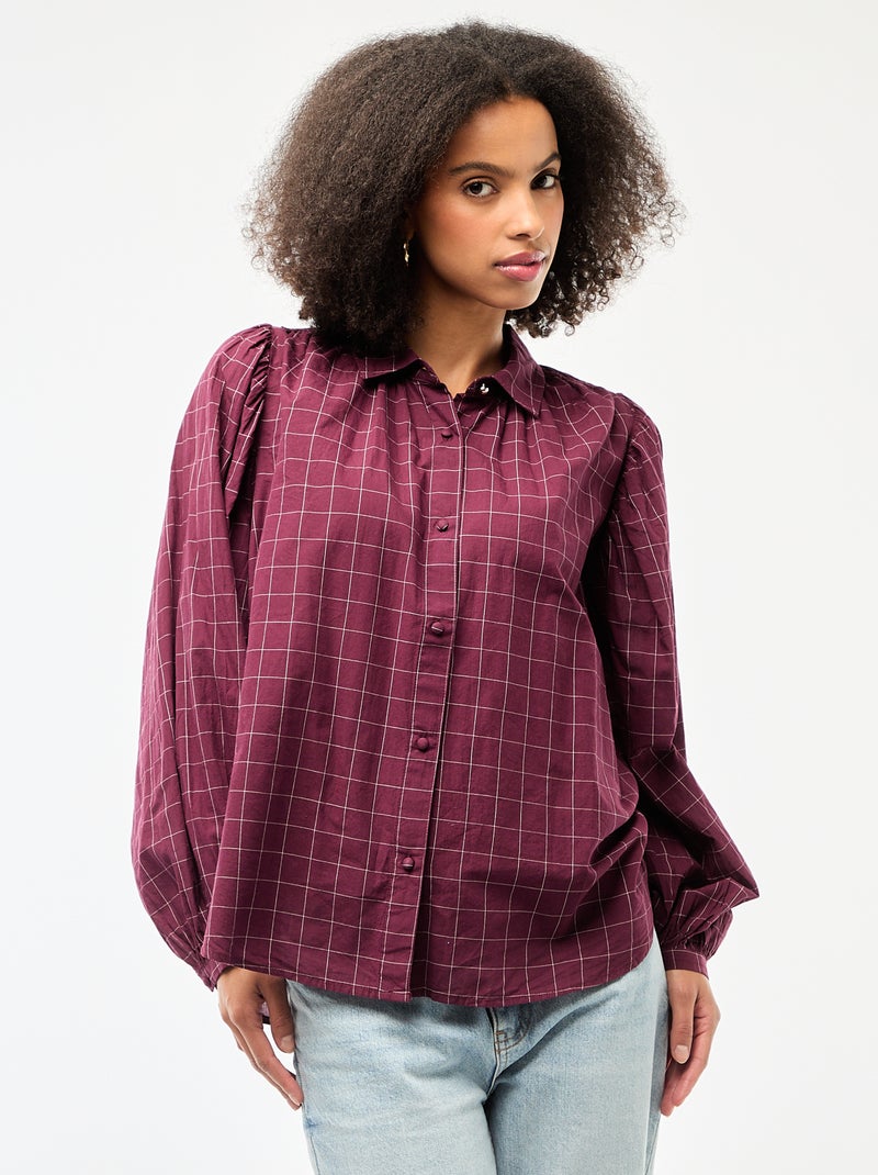 Printed Checkered Flowy Blouse Red - Kiabi