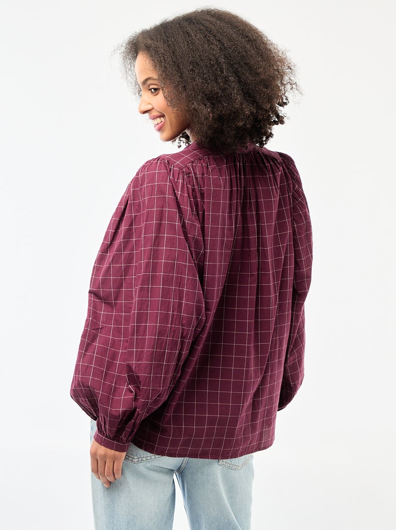 Printed Checkered Flowy Blouse Red - Kiabi