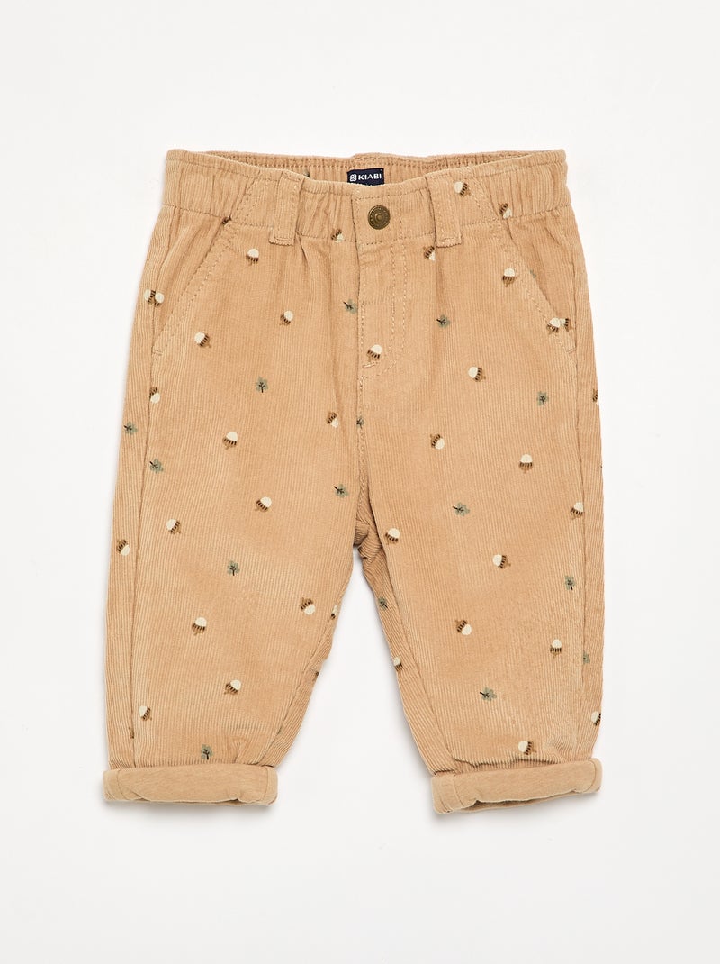 Printed Corduroy Pants Beige - Kiabi