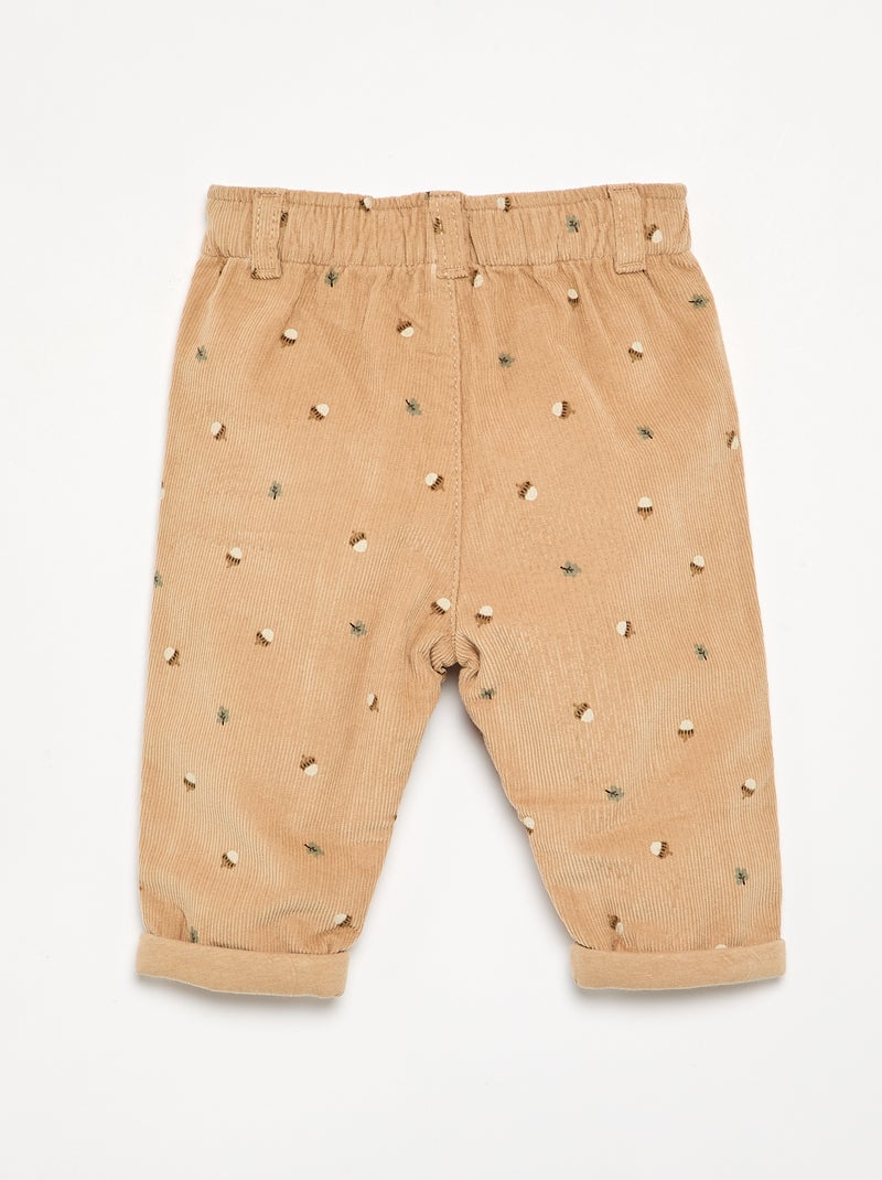 Printed Corduroy Pants Beige - Kiabi