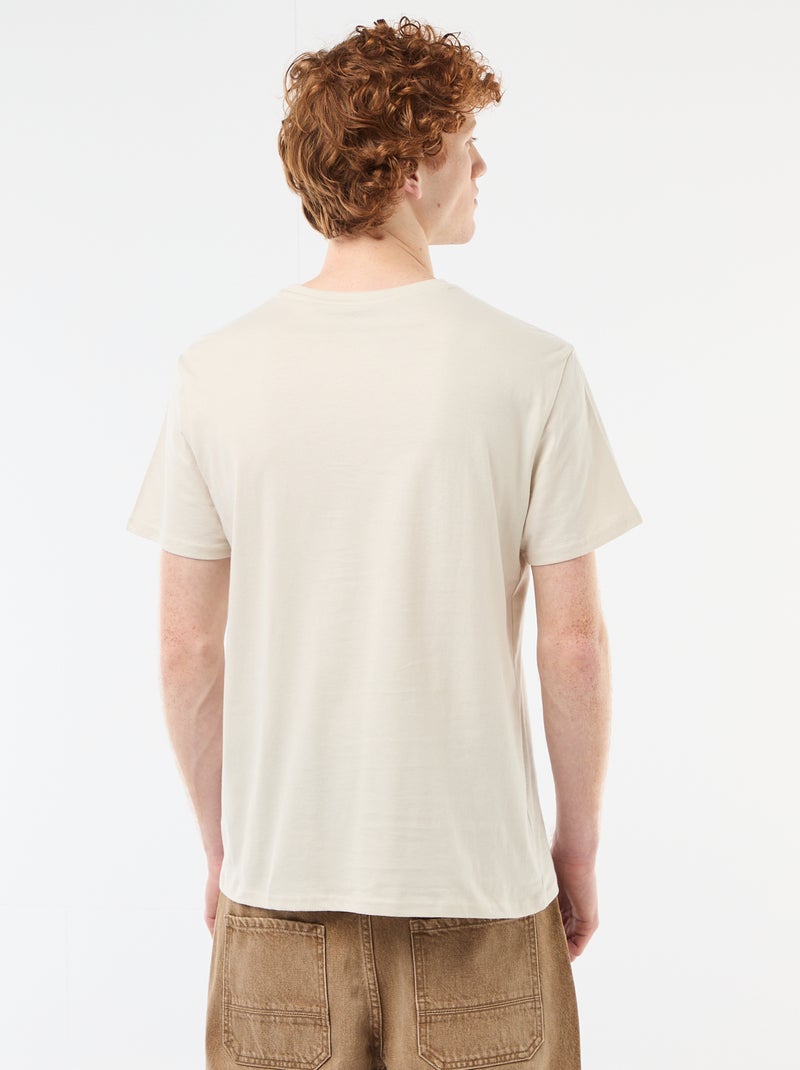 Printed Cotton Crew Neck T-Shirt Beige - Kiabi