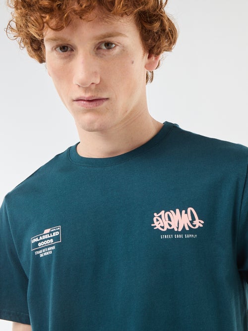 Printed Cotton Crew Neck T-Shirt - Kiabi