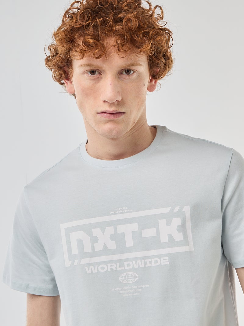 Printed Cotton Crew Neck T-Shirt Grey - Kiabi