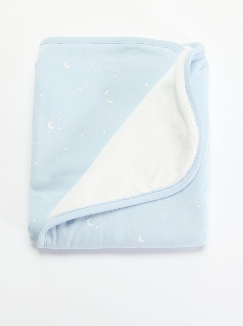 Printed cotton jersey and fleece blanket Blue - Kiabi