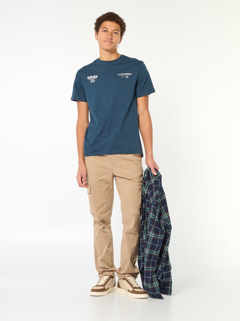 Printed Cotton T-Shirt Blue - Kiabi