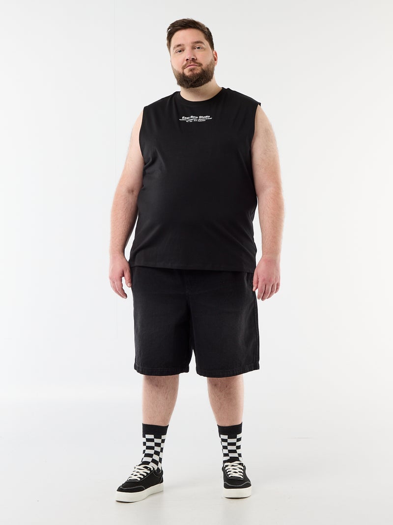 Printed Cotton Tank Top Black - Kiabi