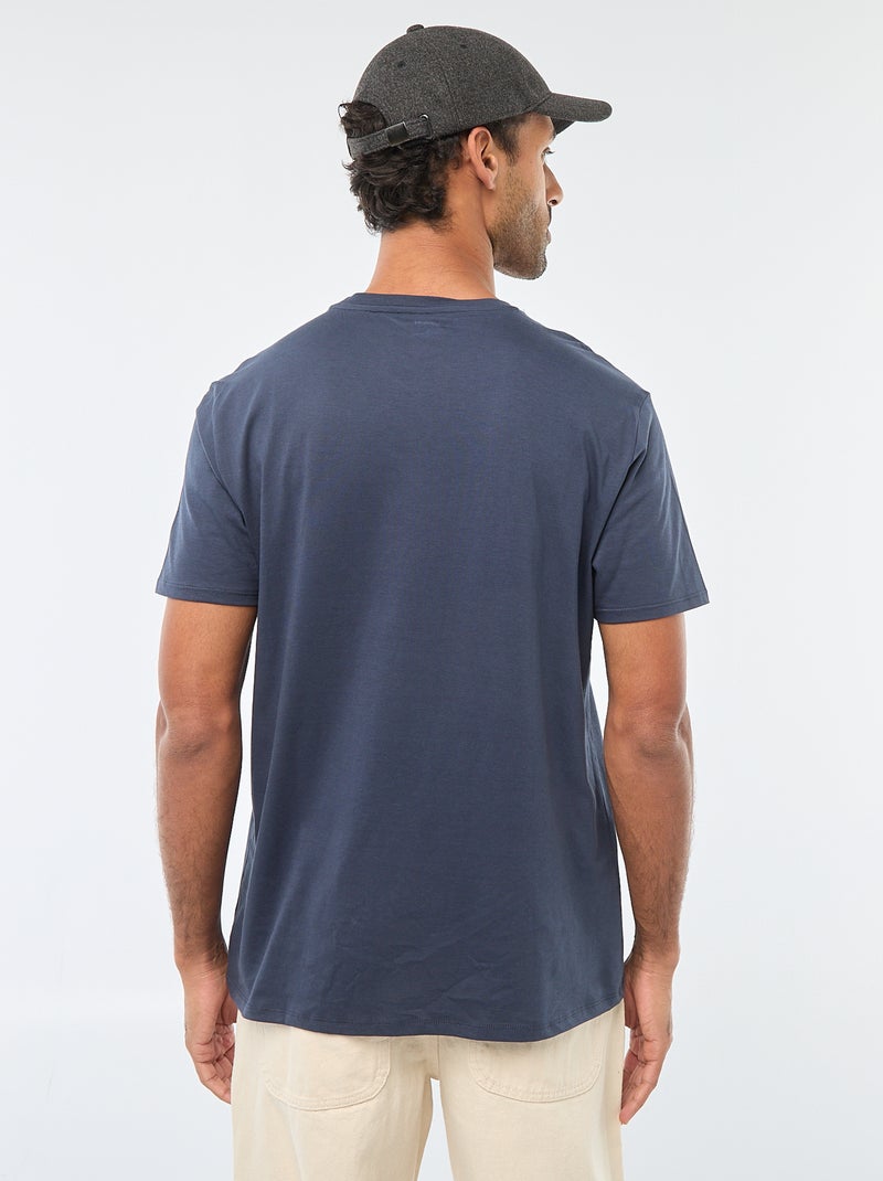Printed Crew Neck Short Sleeve T-Shirt Blue - Kiabi