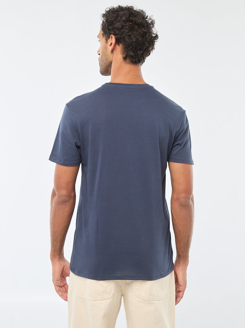 Printed Crew Neck Short Sleeve T-shirt Blue - Kiabi