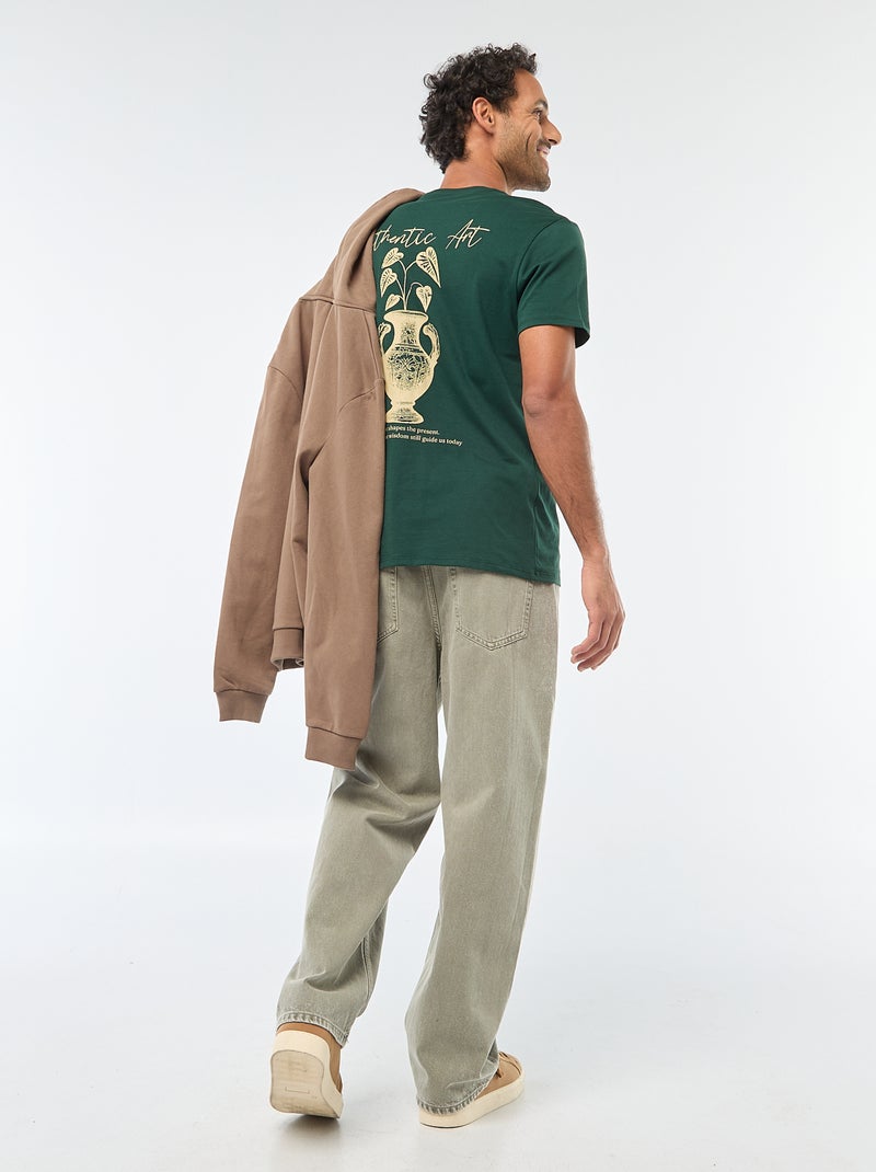 Printed Crew Neck Short Sleeve T-shirt Green - Kiabi