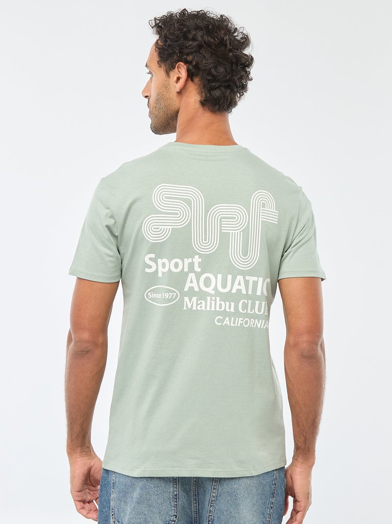 Printed Crew Neck Short Sleeve T-Shirt Green - Kiabi