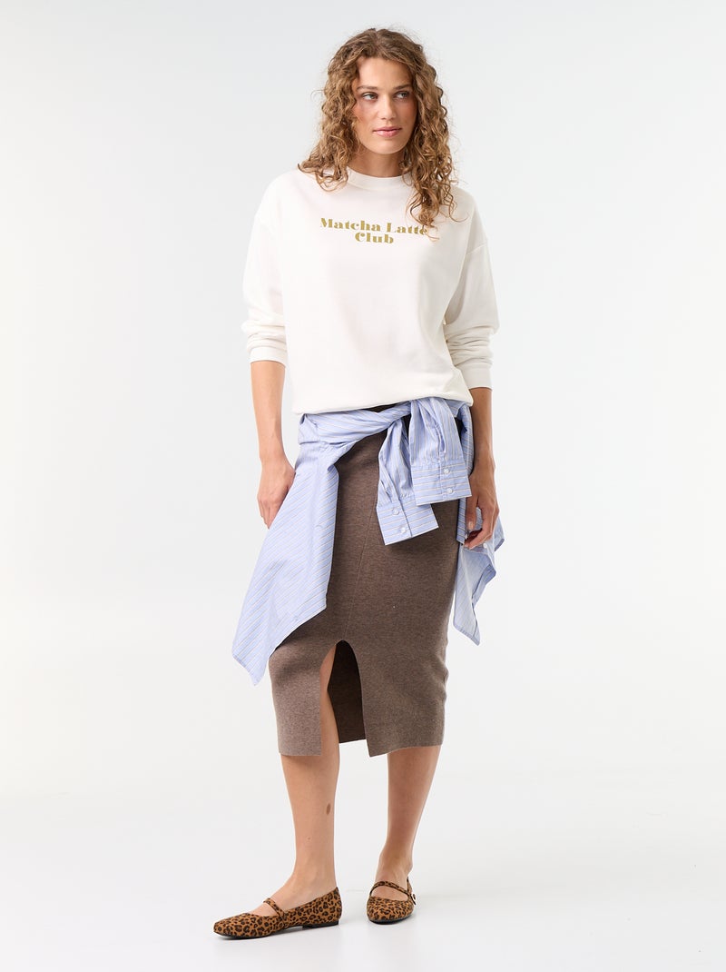Printed Crew Neck Sweatshirt White - Kiabi