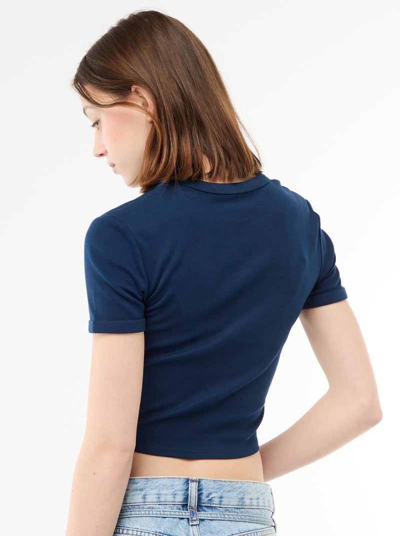 Printed Cropped T-shirt Blue - Kiabi