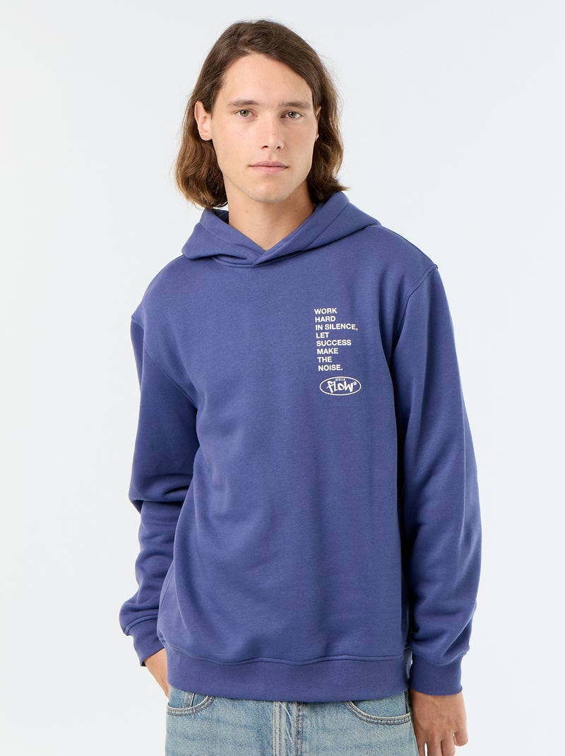Printed fleece hoodie Blue - Kiabi