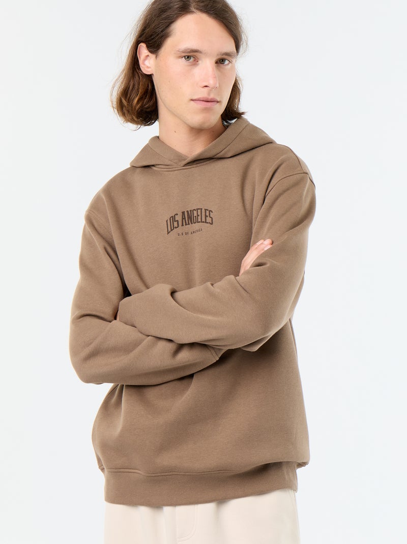 Printed fleece hoodie Brown - Kiabi