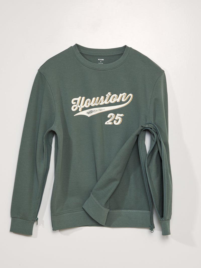 Printed Fleece Sweatshirt - Easy-Dressing Collection KHAKI - Kiabi