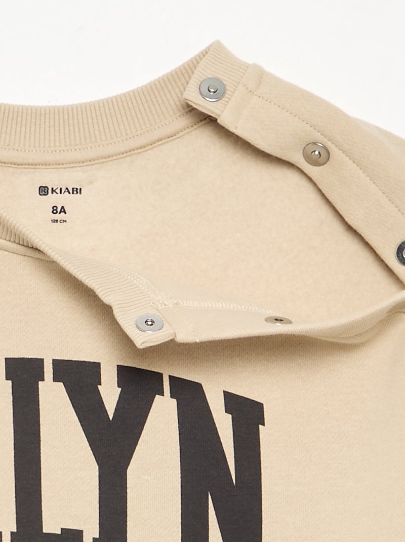 Printed fleece sweatshirt - easy-to-wear collection Beige - Kiabi
