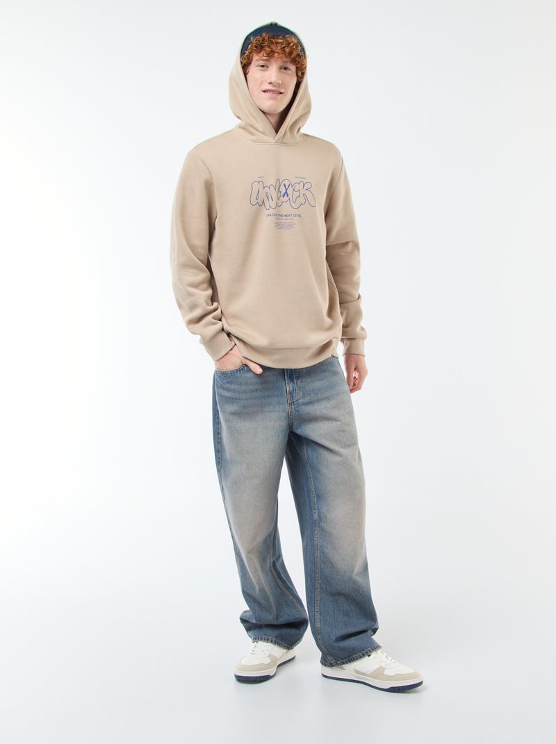 Printed Fleece Sweatshirt Beige - Kiabi