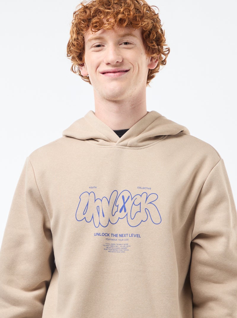 Printed Fleece Sweatshirt Beige - Kiabi