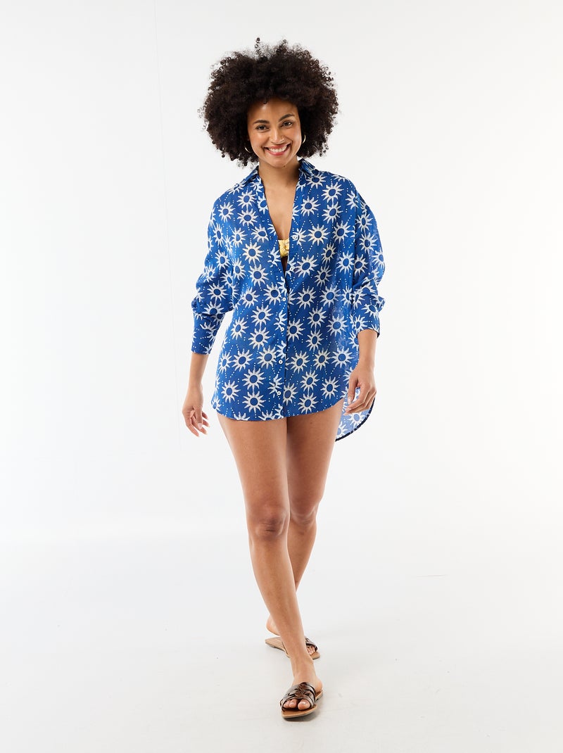 Printed flowing beach shirt Blue - Kiabi