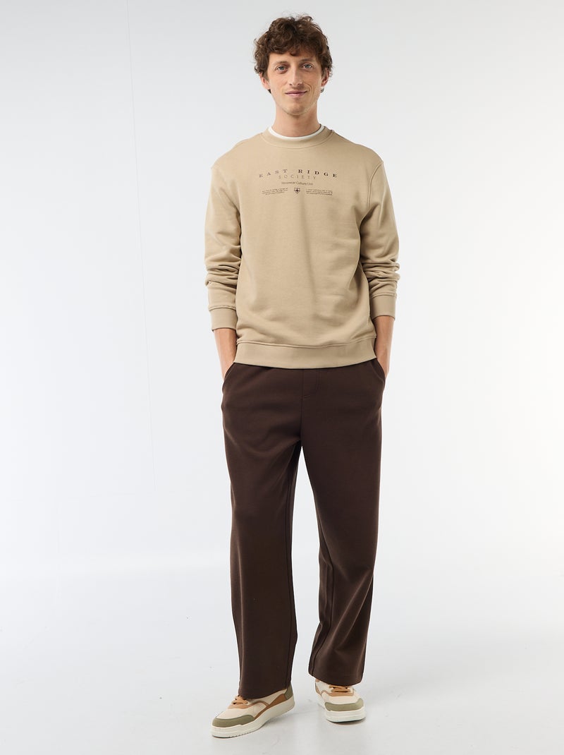 Printed Front and Back Lightweight Fleece Sweatshirt Beige - Kiabi