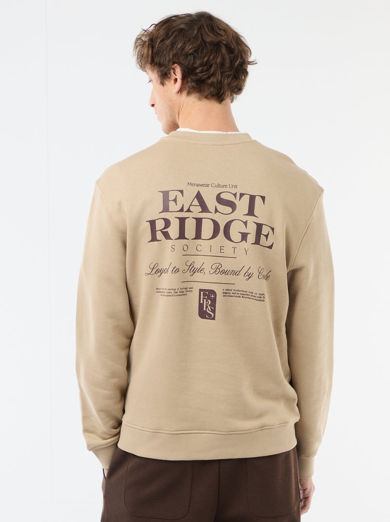 Printed Front and Back Lightweight Fleece Sweatshirt Beige - Kiabi