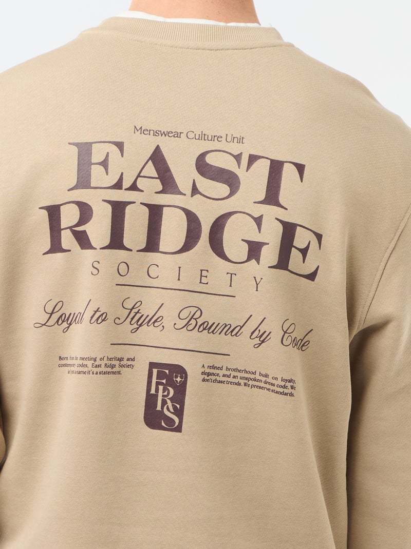 Printed Front and Back Lightweight Fleece Sweatshirt Beige - Kiabi