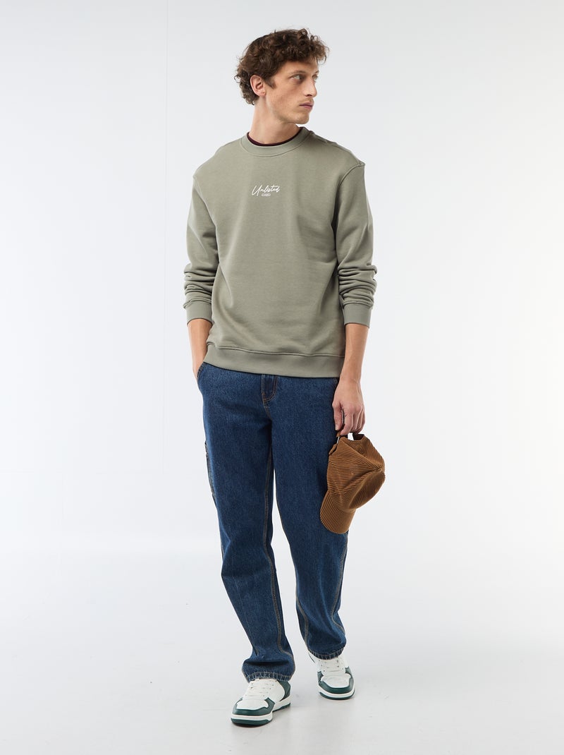 Printed Front and Back Lightweight Fleece Sweatshirt Khaki - Kiabi