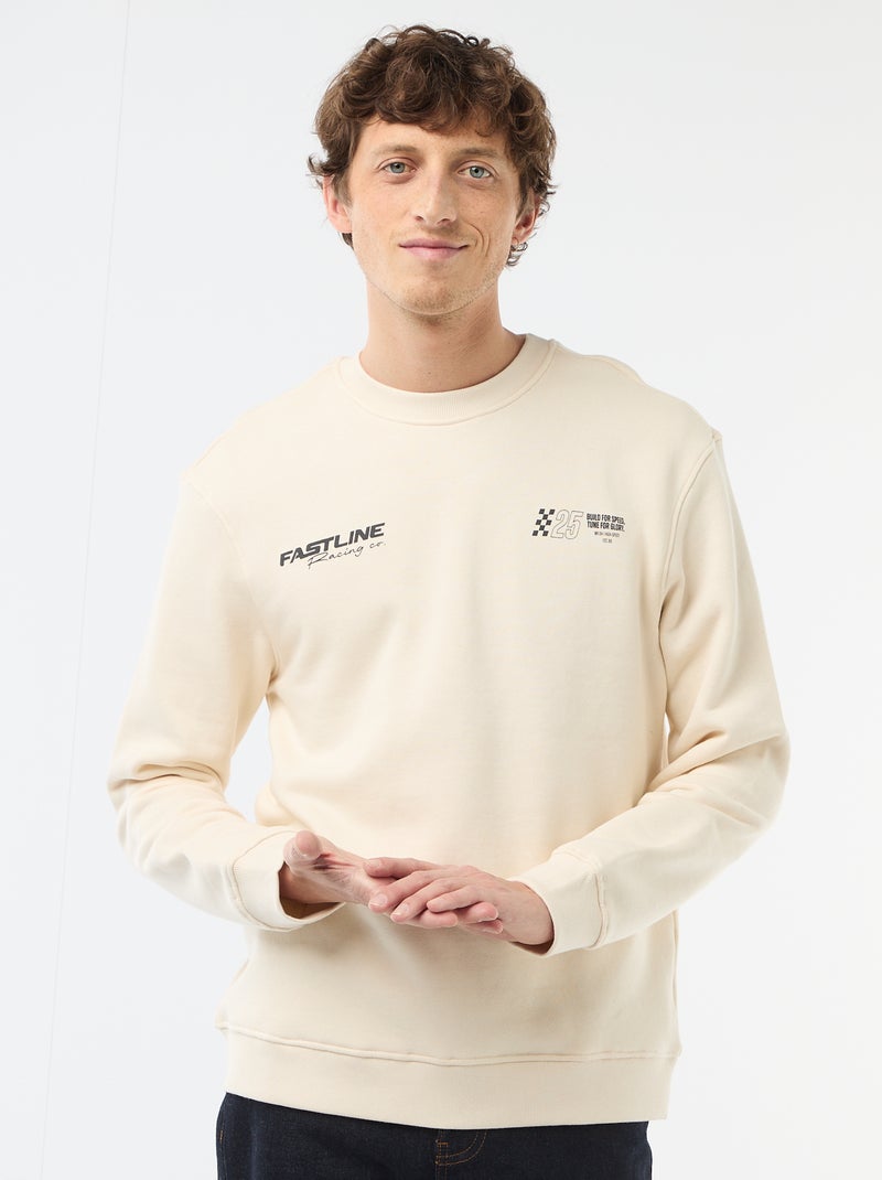 Printed Front and Back Lightweight Fleece Sweatshirt White - Kiabi