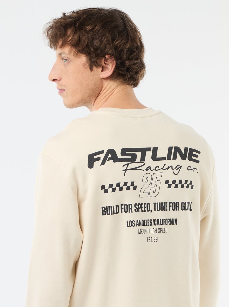 Printed Front and Back Lightweight Fleece Sweatshirt White - Kiabi