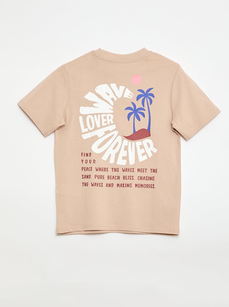 Printed Front and Back Short-Sleeve T-Shirt Beige - Kiabi